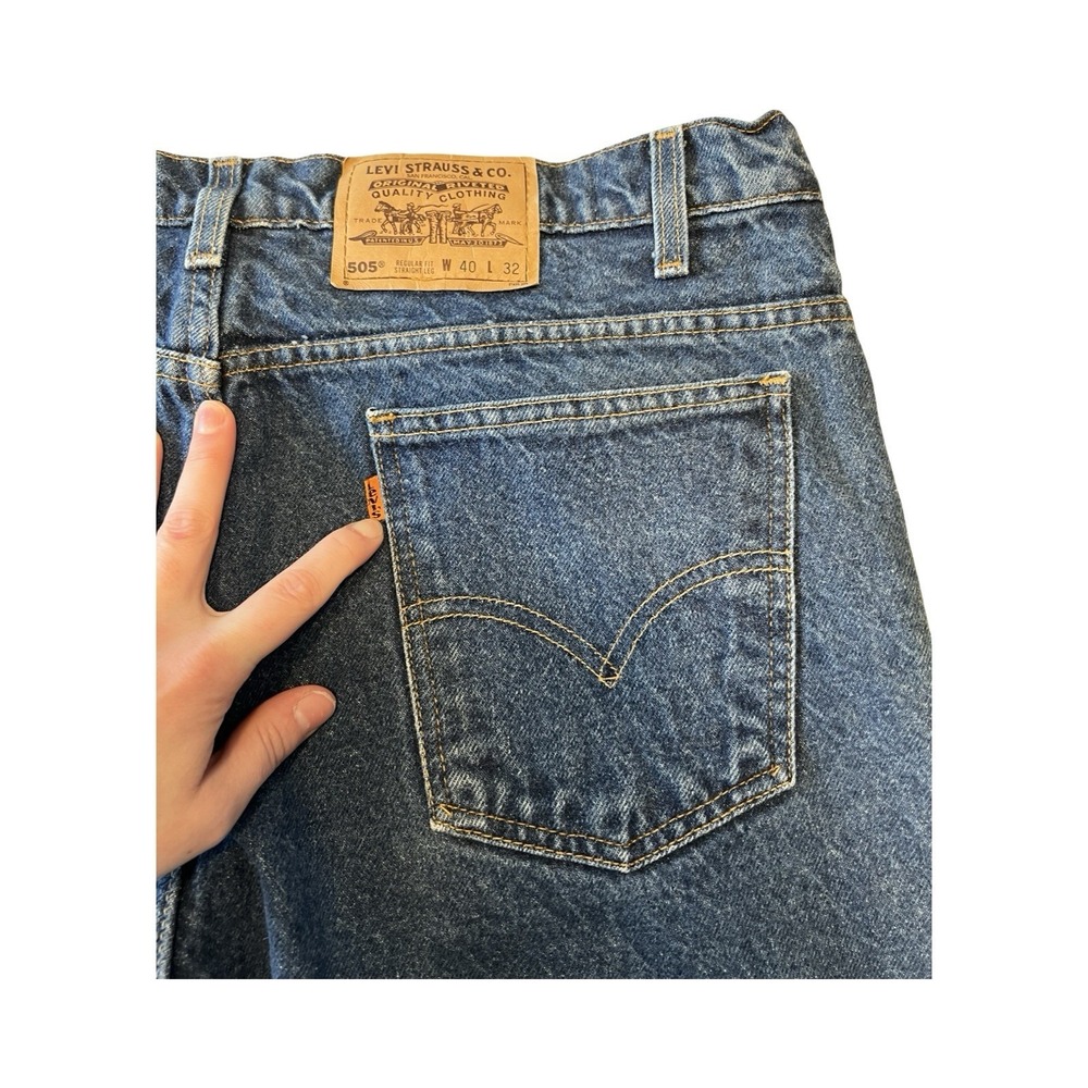 Vintage Levi's 505 Mens Orange Tab 36x32 Dark Straight Leg‎ 1995 Denim Jeans - Picture 4 of 7